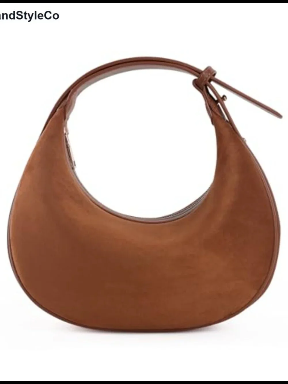 Faux Suede Crescent Hobo Handbag with Adjustable Strap